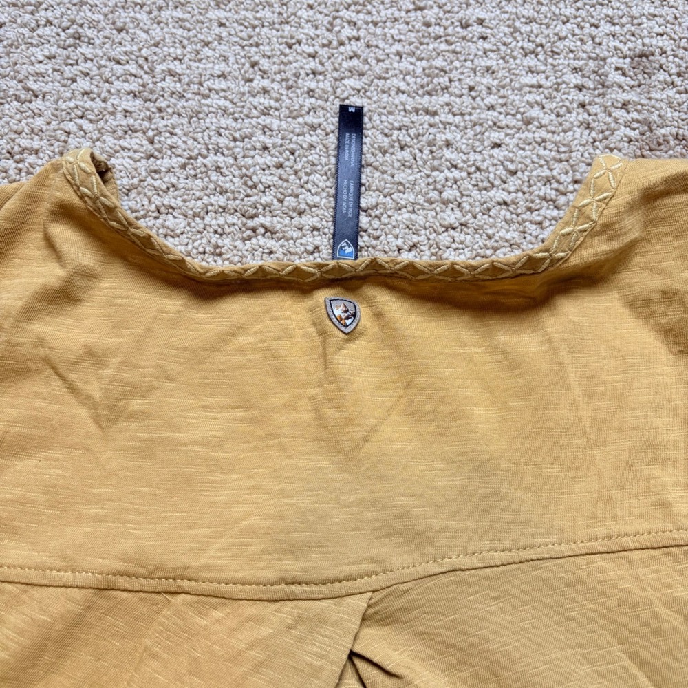 Kuhl Womens Mustard Yellow Embroidered V-Neck Sleeveless Slub Jersey Top Size M - Picture 4 of 8